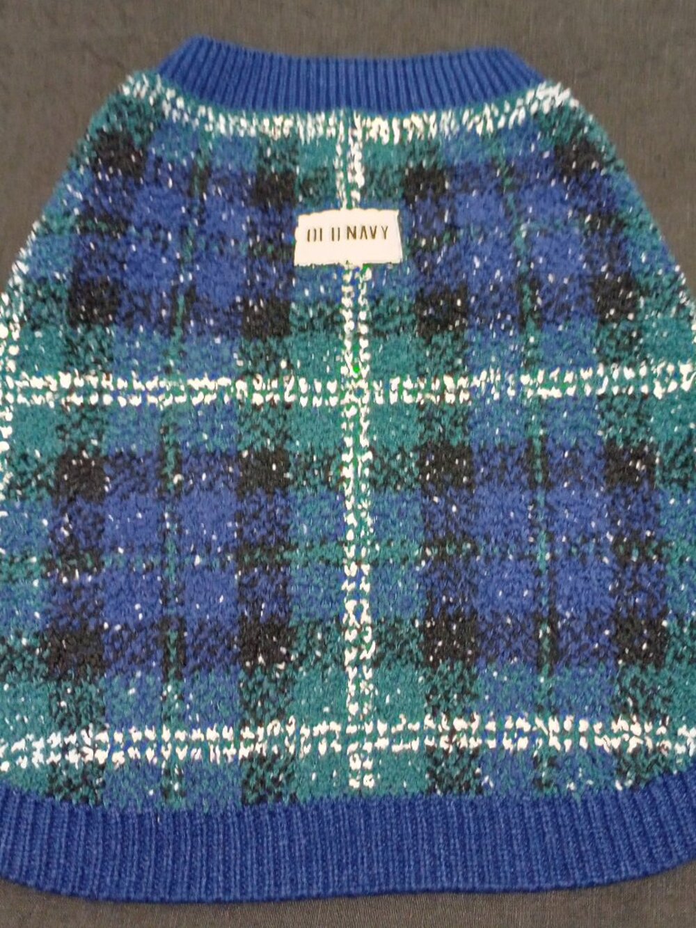 Navy, Green & White Plaid Extra Plush Cozy Pet Sweater